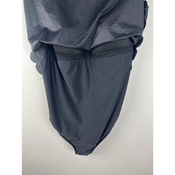 Swim Solutions Tummy Control Black Mesh Scalloped Hem Plus Size Swim Dress 24W - Picture 10 of 10